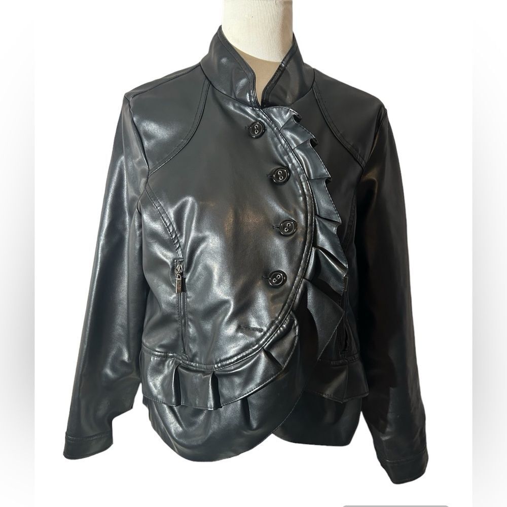 Vintage Oleg Cassini Faux Vegan Leather Jacket Moto Biker Goth 80’s Size XL